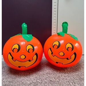 2 Vintage Inflatable Jack O Lantern Pumpkins Halloween Decor Blow Up Hanging 44"